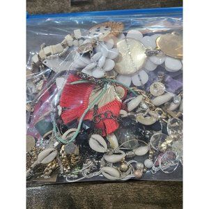 14oz. Mixed Broken Crafter Jewelry Lot Untested Beads Shells Chains